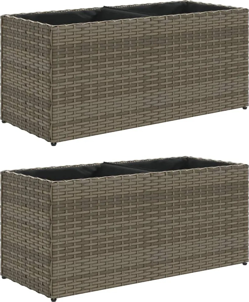 vidaXL 2 db szürke polyrattan kerti ültetőláda 2 cseréppel 72x30x32 cm