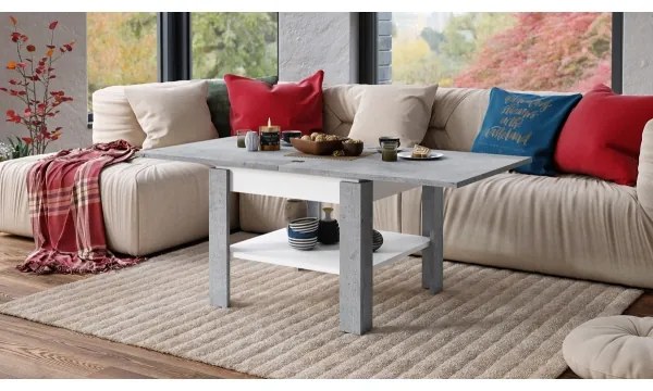 LIA szürke beton/fehér kihúzható konferencia/étkezőasztal polccal