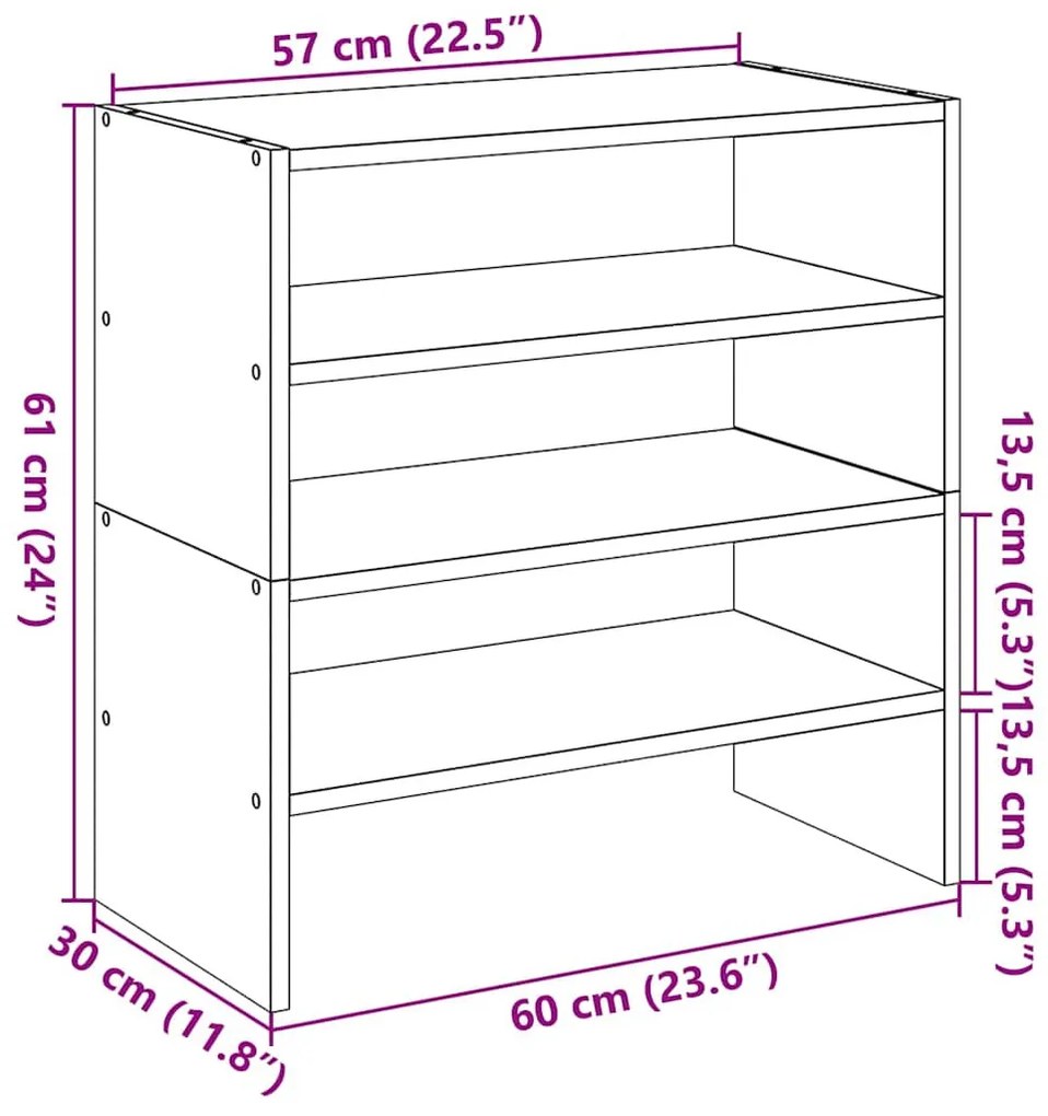 2 db barna tölgyfa cipőtartó állvány halmozható 60x30x30,5 cm