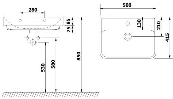 Bruckner - NEON beépíthető mosdó 50x41,5 cm kerámia/fehér