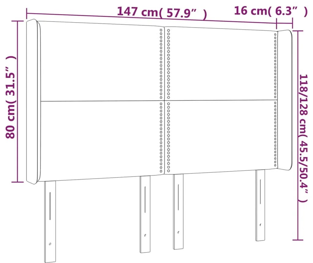 fekete bársony LED-es fejtámla 147x16x118/128 cm