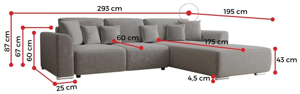 GUSTAV ágyazható sarok ülőgarnitúra, 293x87x195, monolith 02