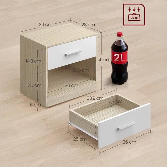 Éjjeliszekrény 39x28cm, mdf, Fehérített Tölgy, ANT-E1081 BUK