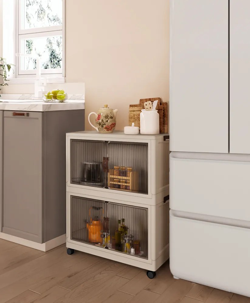 Összecsukható szekrény, fehér/barna, műanyag, POSA TYP 1