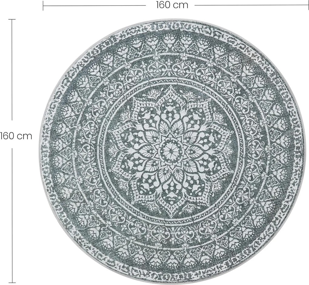 Kerek Szőnyeg, Kültéri Szőnyeg, Boho, 160 cm átmérő, Mosható, Antracitszürke