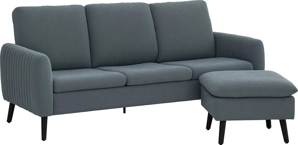 HOMCOM Sarokkanapé Párnázott Lábzsámollyal, 3 Párnával, L-alakú Kanapé Nappalira és Hálószobába 196 x 140 x 88 cm Szürke | Aosom