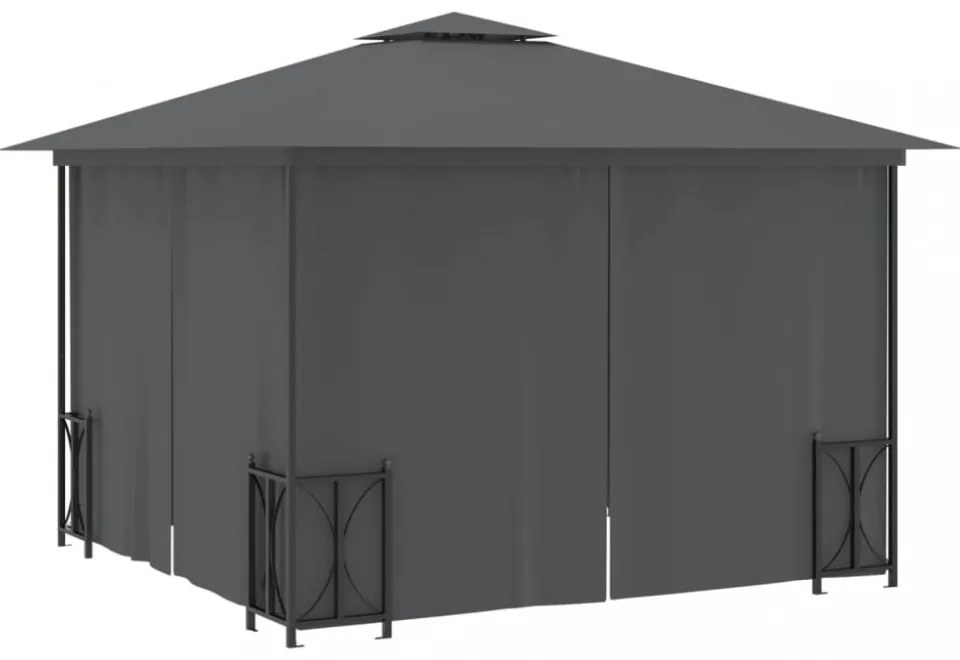 antracitszürke pavilon oldalfalakkal és dupla tetővel 3 x 3 m