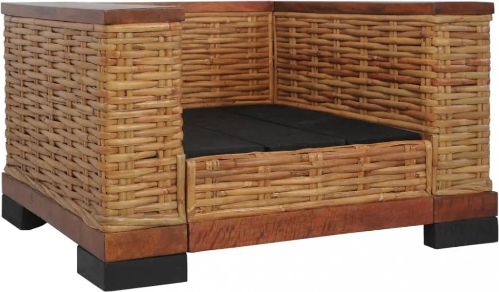 3 részes barna természetes rattan kanapészett párnákkal