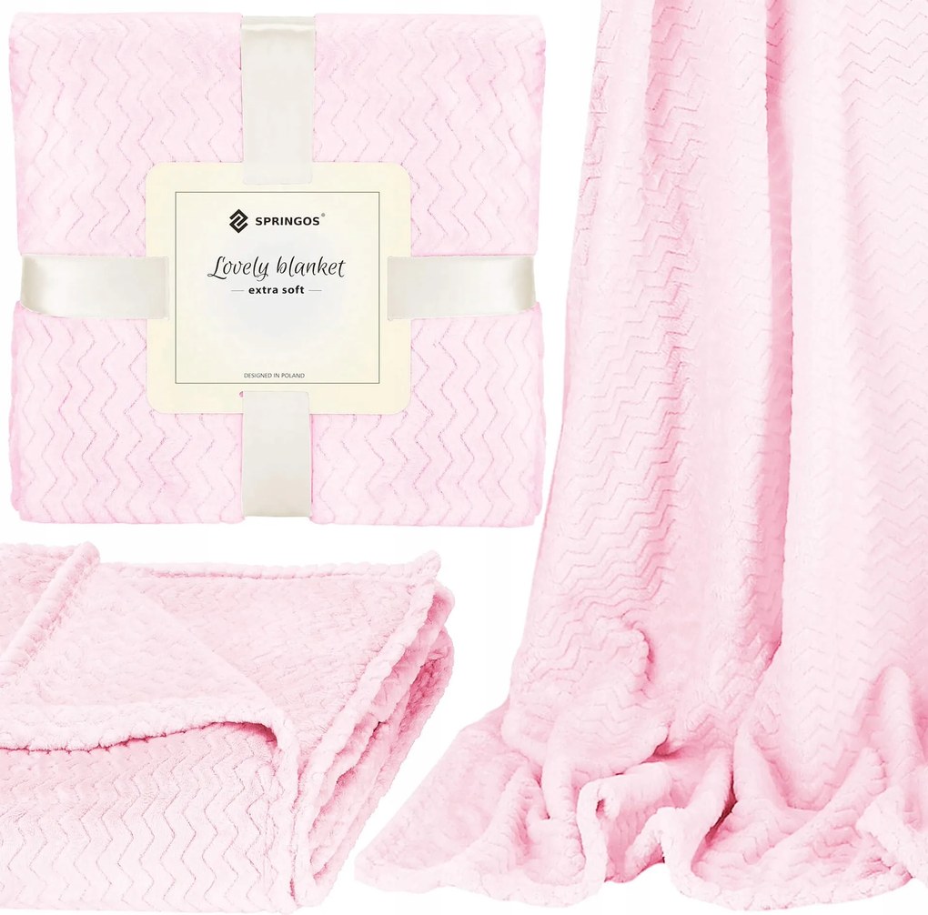 Vastag Dombornyomott Takaró 200x220 cm Plüss Ágytakaró Rózsaszín Pléd Puha Meleg