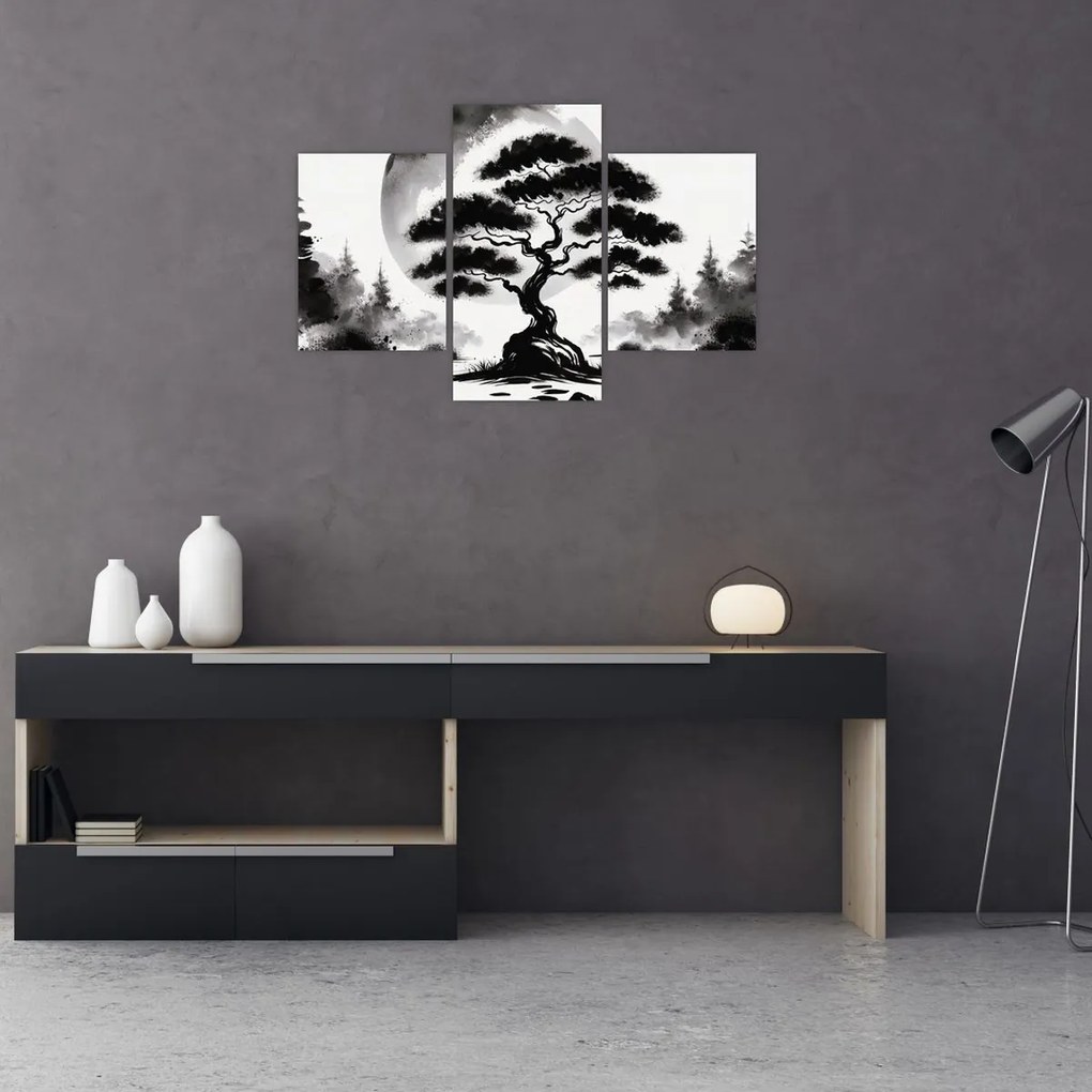 Kép – Fekete-fehér bonsai (90x60 cm)