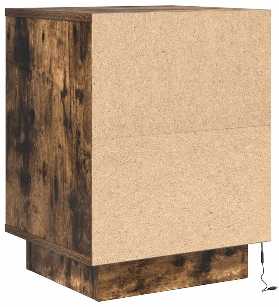 2 db füstölt tölgy éjjeliszekrények LED világítással 38x34x50cm