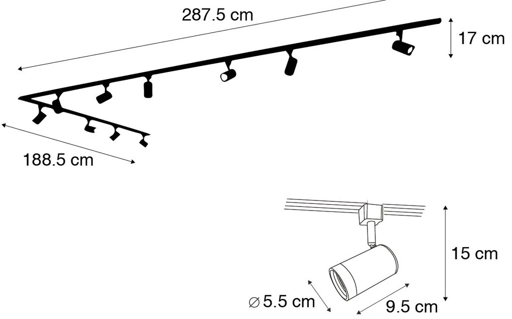 Okos sínrendszer 10 spotlámpával, fehér, 1 fázisú, 10 Wifi GU10 50mm-es izzóval - Iconic Jeana