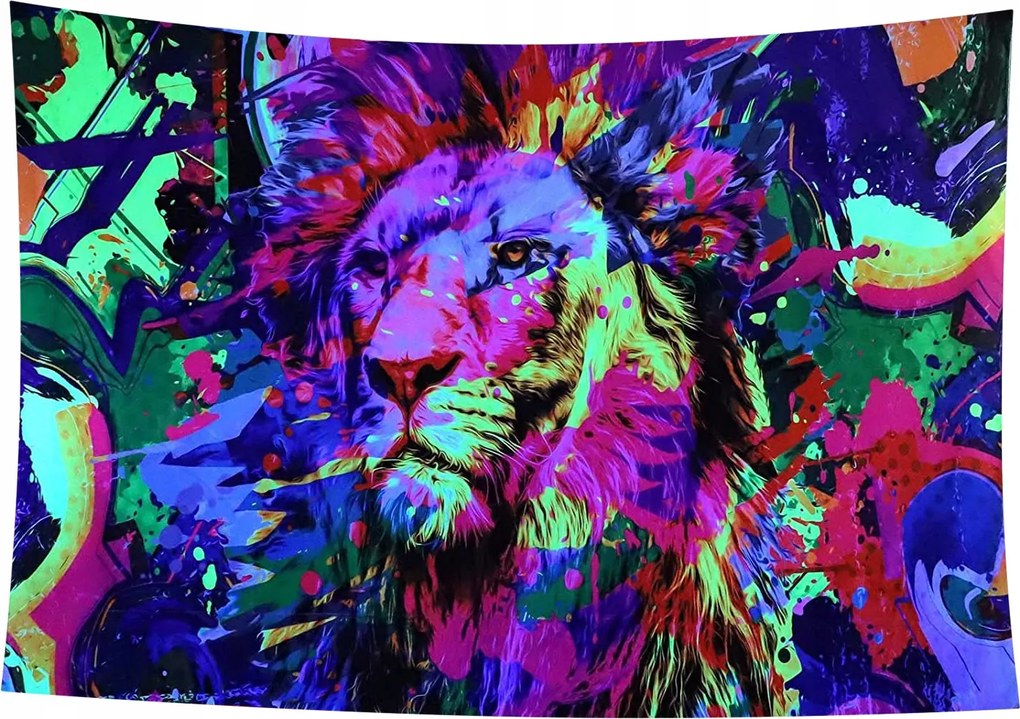 Uv Fali Dekoráció Kép Fluoreszkáló Gobelin Fényvisszaverő 150x150cm XL Oroszlán