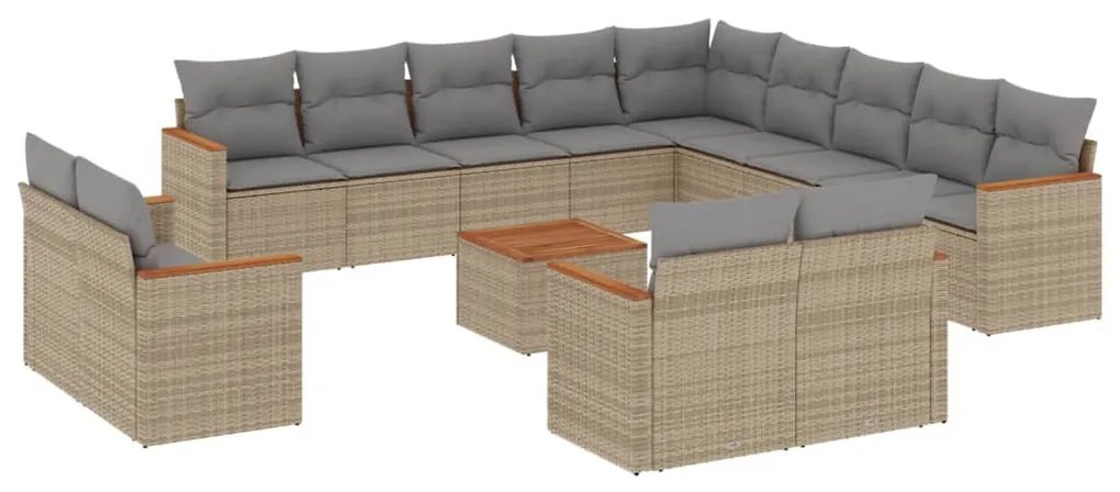 14 részes vegyes bézs polyrattan kerti ülőgarnitúra párnával