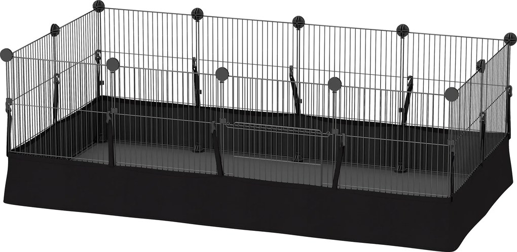 PawHut 12 részes fém kisállat kifutó, alakítható, vízálló bélés, 120 x 60 x 40 cm, fekete | Aosom