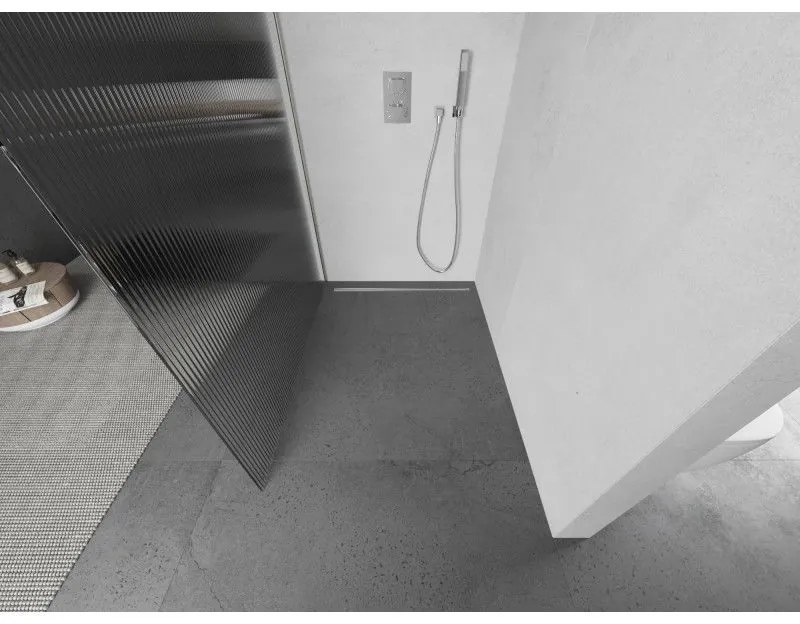 Mexen Kioto, Walk-In zuhanyparaván 140 x 200 cm, 8 mm-es üveg bordás mintával, csiszolt acél profil, 800-140-101-97-09