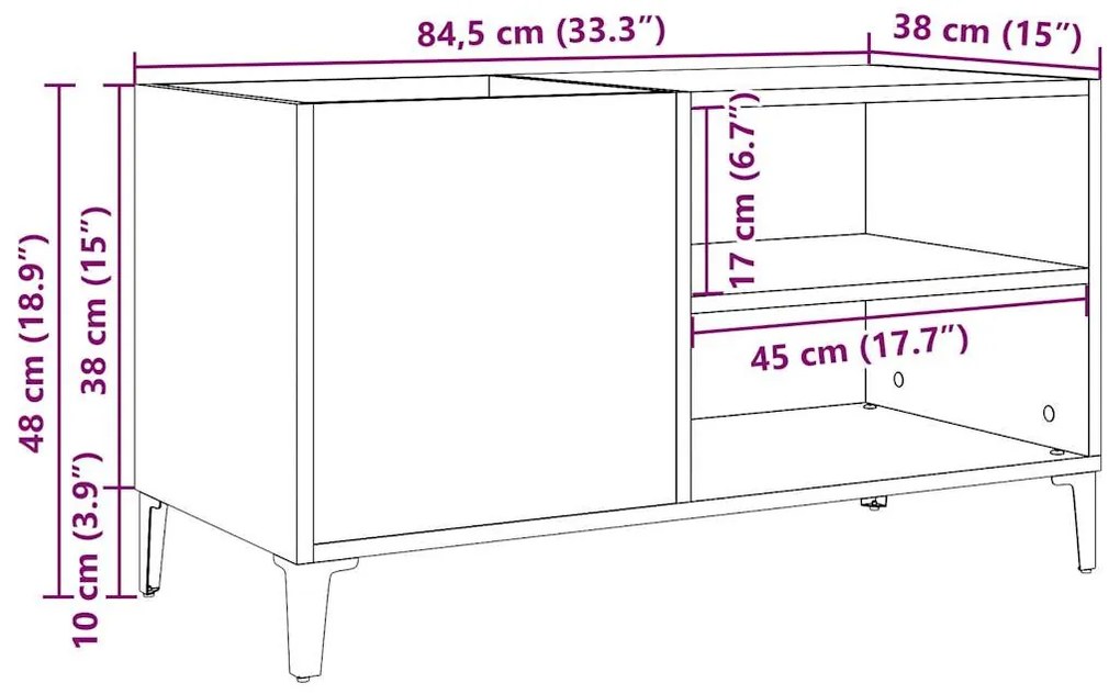 antik fa színű szerelt fa hanglemezszekrény 84,5x38x48 cm