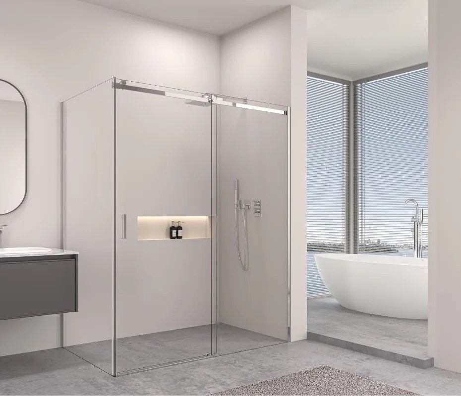 Erga Lynn, tolóajtós zuhanykabin 120 (ajtó) x 120 (fal) x 195 cm, 8mm átlátszó üveg, króm profil, ERG-V02-LYNN-D120G120-CL-CR