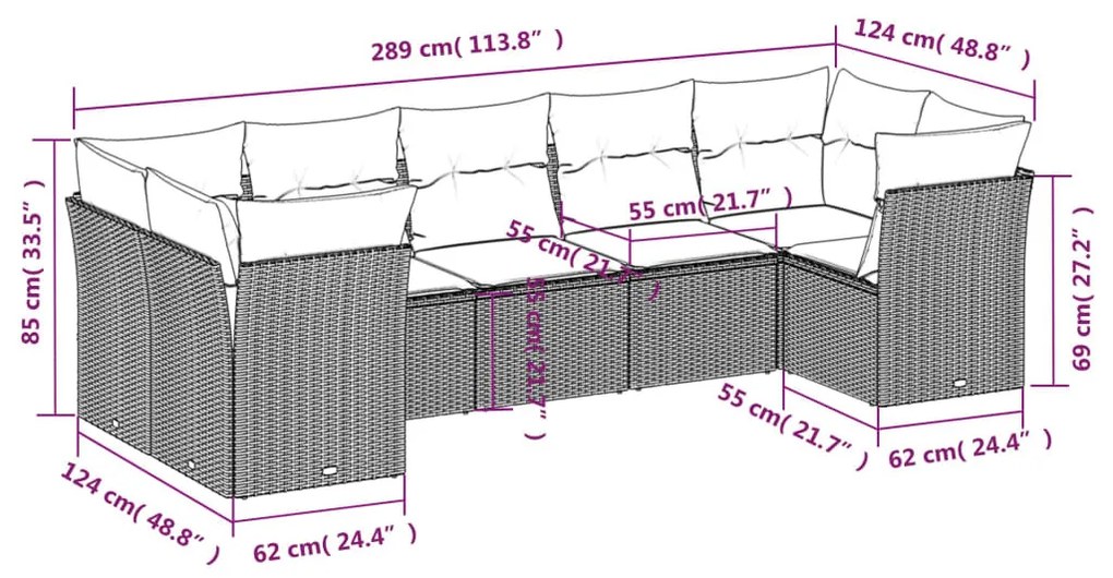 7 részes szürke polyrattan kerti ülőgarnitúra párnákkal