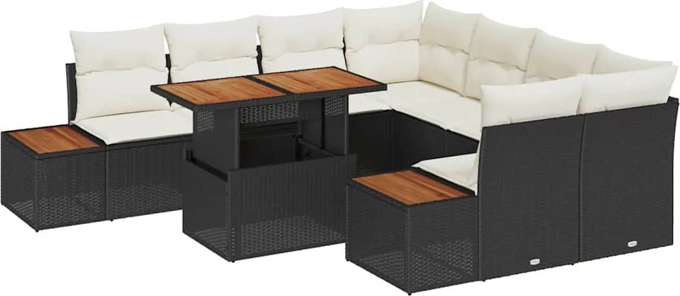 vidaXL Kerti Kanapé Szett tárolóval 9 pcs Fekete Poli rattan