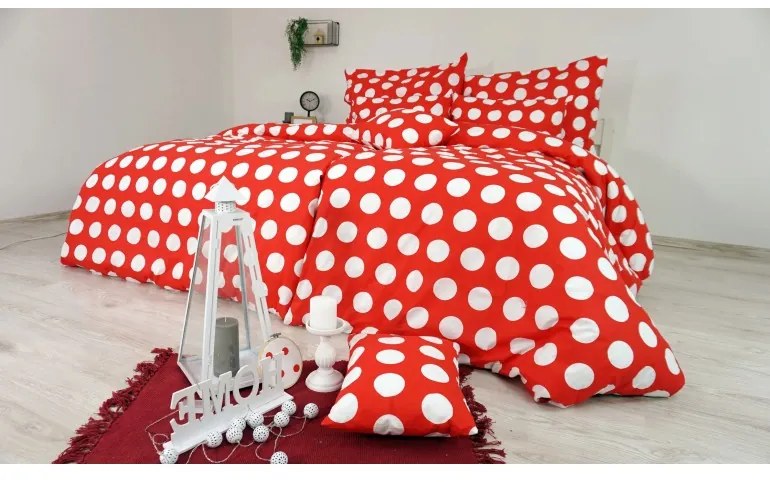 EMI Dots piros ágyneműhuzat, A standard egyszemélyes ágy szett tartalma: 1x 140x200 + 1x 70x90