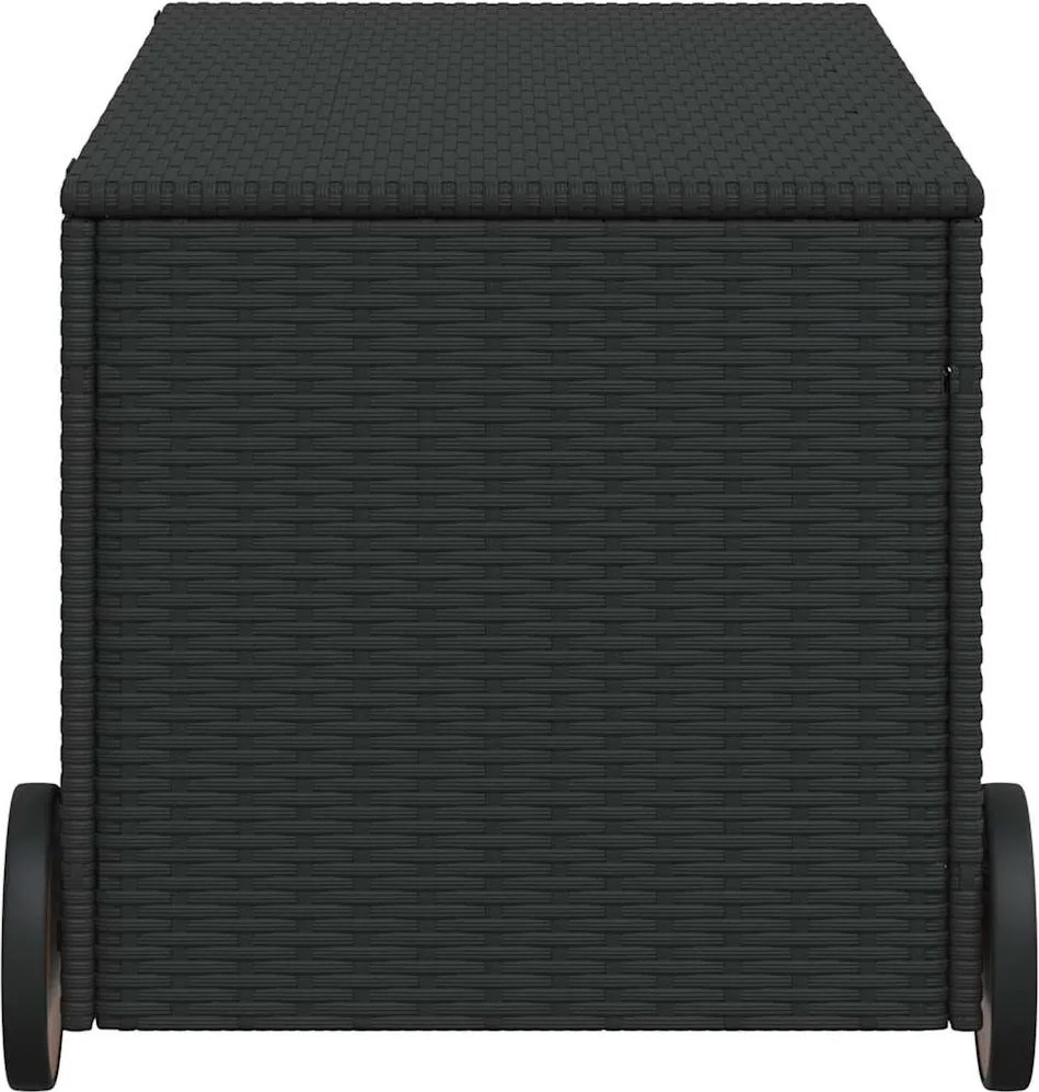 vidaXL fekete polyrattan kerti tárolóláda kerekekkel 190 L