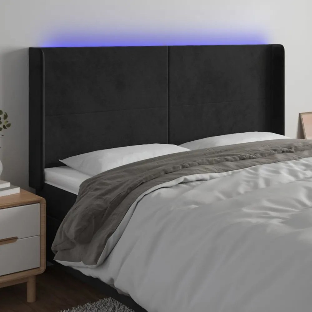 fekete bársony LED-es fejtámla 203x16x118/128 cm