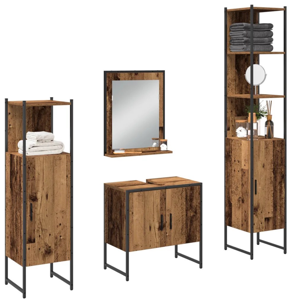 vidaXL Fürdőszoba bútor szett 4 pcs Barna 33 x 33 x 185.5 cm Faanyag