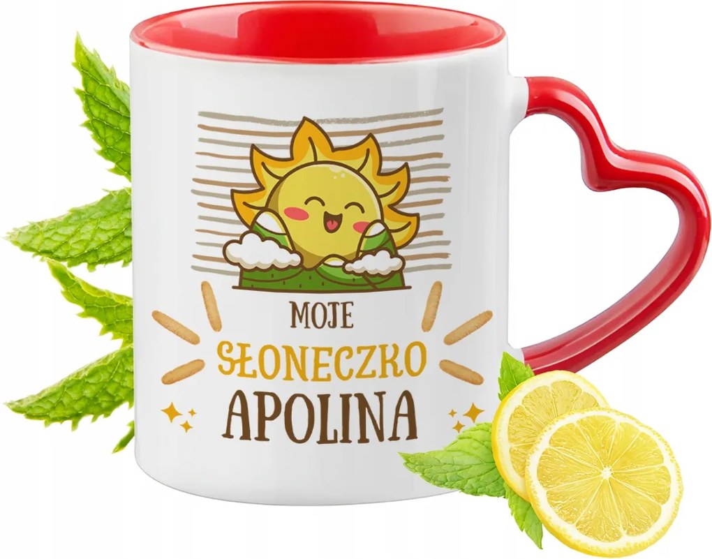 Piros bögre szív alakú füllel Apolina Ajándék