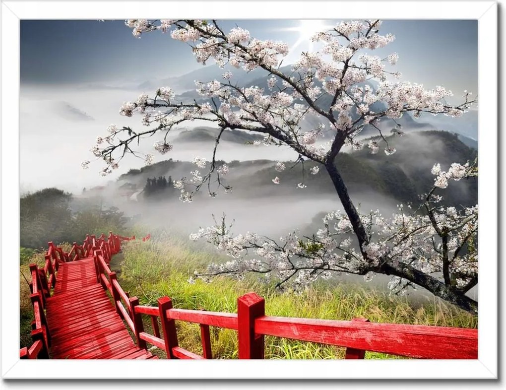 Poszterek keretben 40x30 Vörös híd Japánban