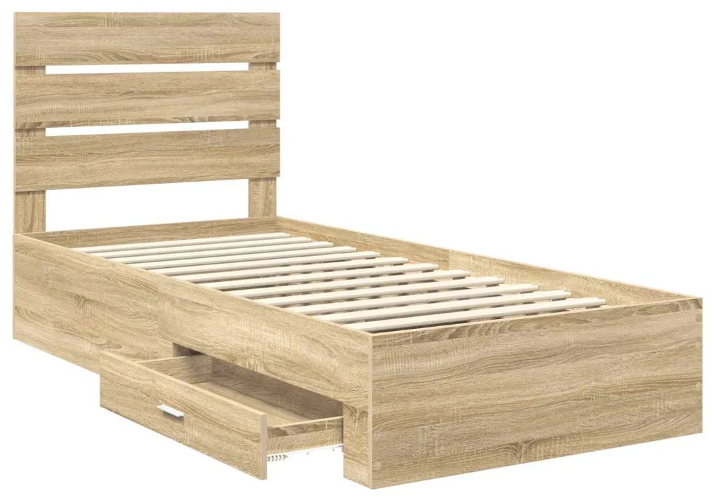 vidaXL Ágykeret fiókkal fejtámlával Sonoma tölgy 90 x 200 cm Faanyag