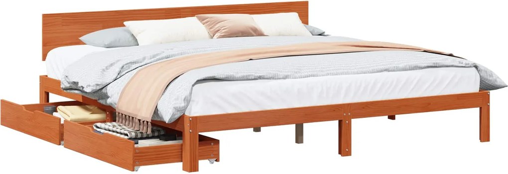 vidaXL Ágykeret fejtámlával Faggyú barna 180 x 200 cm Tömör fenyőfa