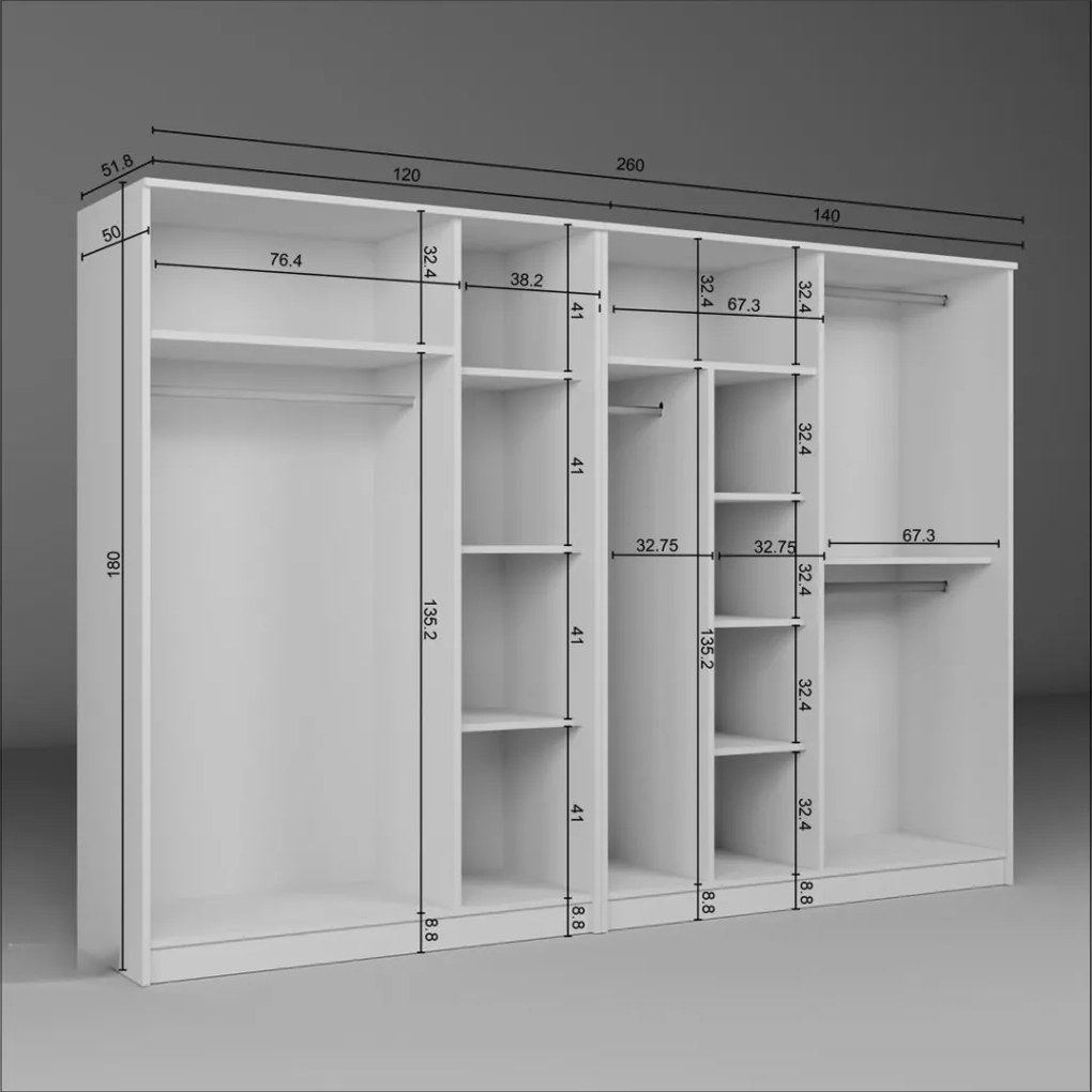 Kardelen gardróbszekrény, 280 cm – TR350MWD1158