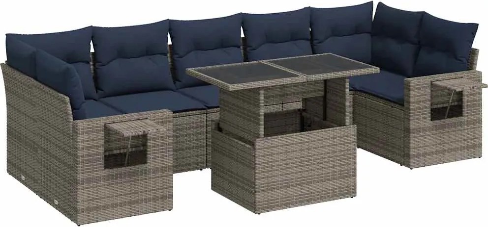 vidaXL 8 részes szürke polyrattan akácfa kerti ülőgarnitúra párnákkal