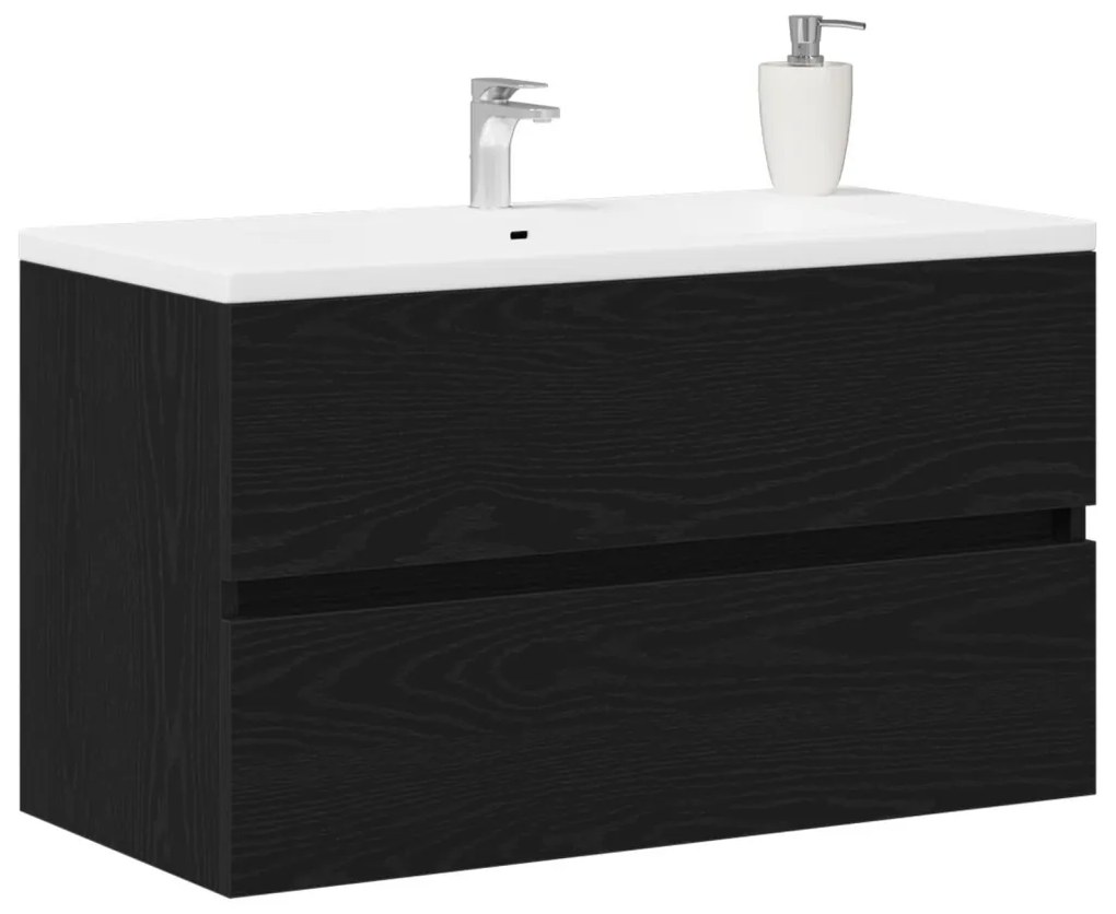 Fekete tölgy színű szerelt fa mosdószekrény 80 x 38,5 x 45 cm