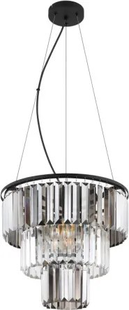 Globo 15695H Függeszték fém fekete matt, füstszínű/átlátszó üvegkristályok, fekete PVC kábel, magassága rövidíthető, ø: 400mm, M: 1200mm, 3x E27 40W 230V izzók nélkül