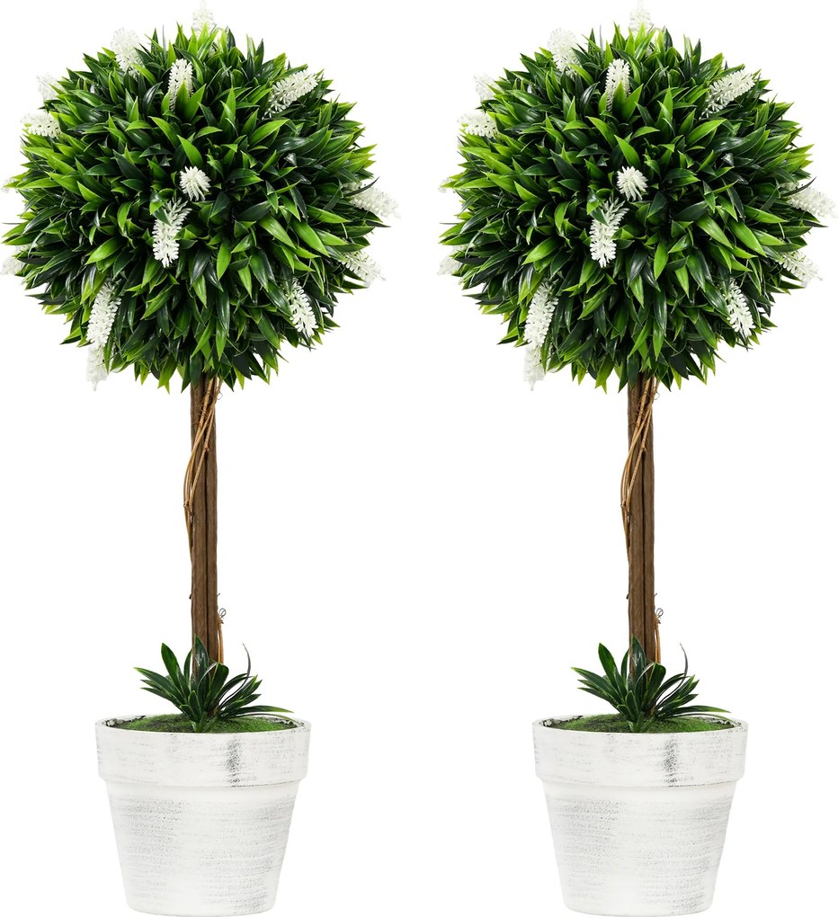 HOMCOM 2 darabos Mesterséges Levendula 60 cm, Mesterséges növények cserépben, művirág, mint az igazi, modern díszítéshez nappaliba, hálószobába, irodá