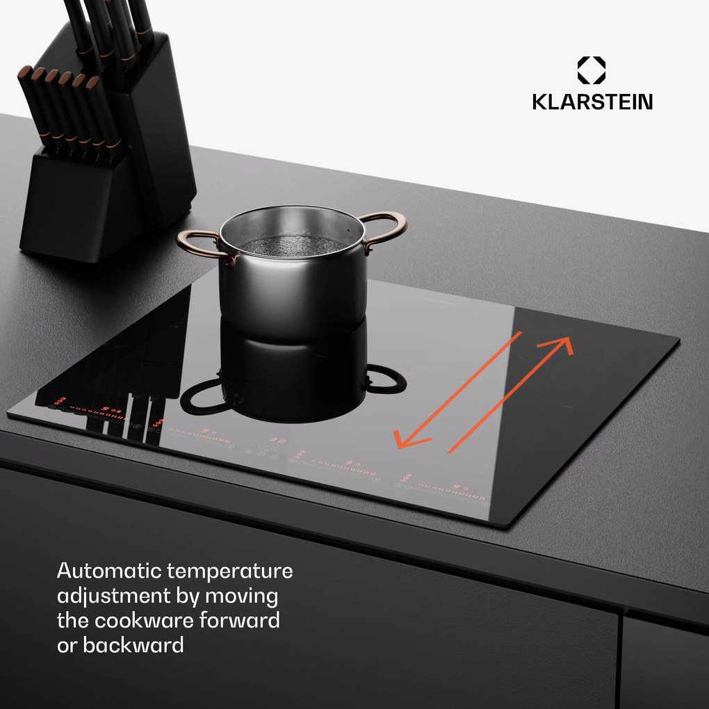 Klarstein Masterzone 60 Flex, indukciós főzőlap, max. 9600 W, beépített, 4 Flex zóna, ThermoBoost technológia, Smart Flex