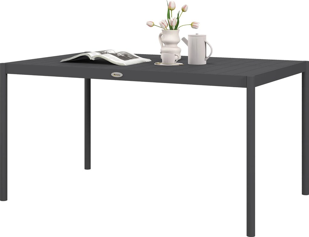 Outsunny Kerti Asztal, Étkezőasztal 6 Fő Részére, Teraszasztal, Erkélyasztal Alumíniumból, Sötétszürke, 145 x 90 x 74 cm | Aosom