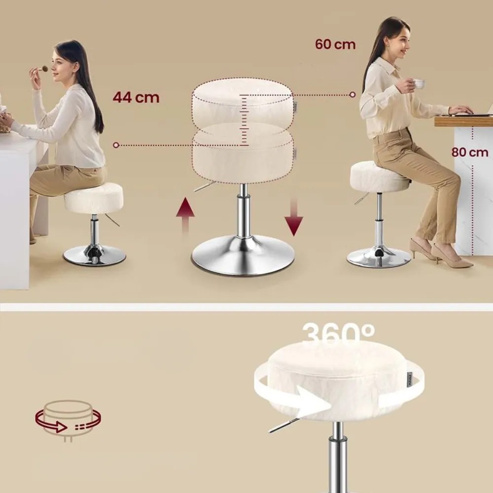 AURA állítható magasságú sminkszék fésülködőasztalhoz, Ø35cm, krémszínű Vasagle