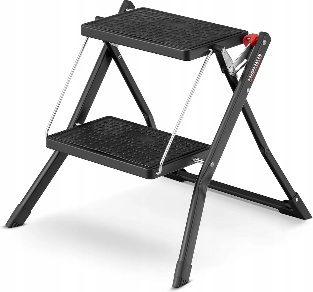 Háztartási acél létra összecsukható lépcső 2 lépcsőfok Higher fekete szín