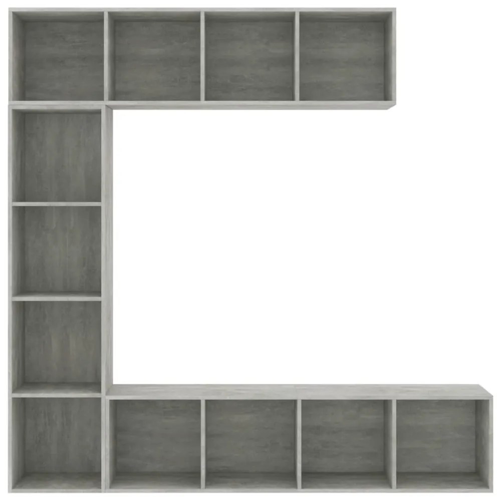 3-részes betonszürke könyv-/TV-szekrényszett 180 x 30 x 180 cm