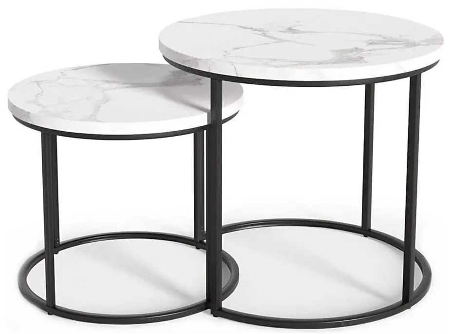 KÉSZLET 2x Kávésasztal OREO átm. 43/53 cm fekete/márvány dekoráció