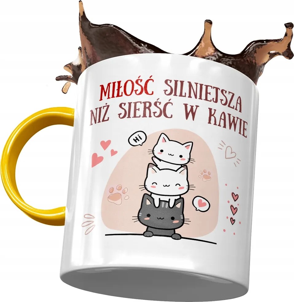 Sárga Bögre Cicával Cuki Ajándék Nyomtatott Fotóval