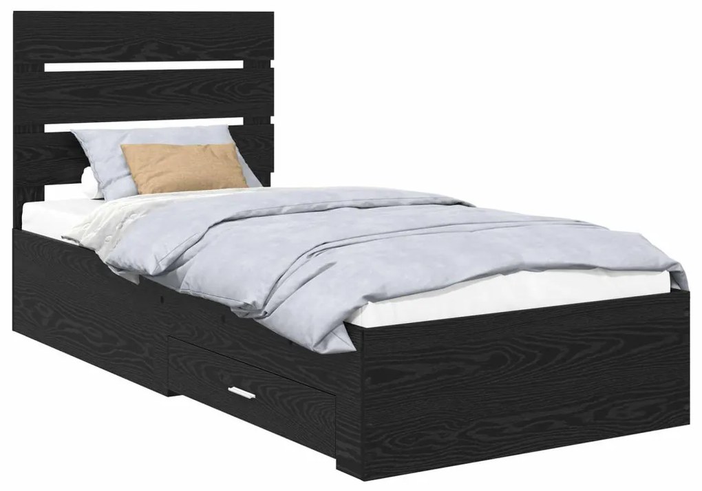 vidaXL Ágykeret fiókkal fejtámlával Fekete tölgy 90 x 190 cm Faanyag