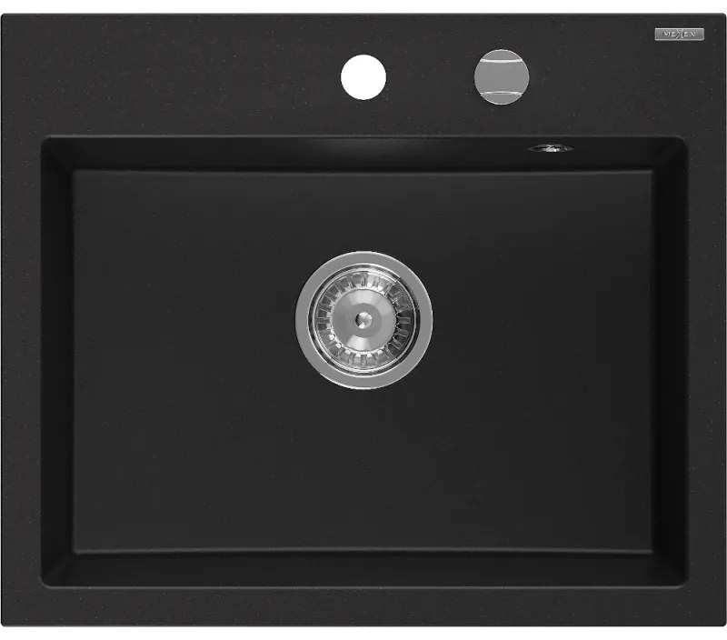 Mexen Oscar gránit mosogató egykamrás 580 x 490 mm, fekete, króm szifon - 6519581000-77