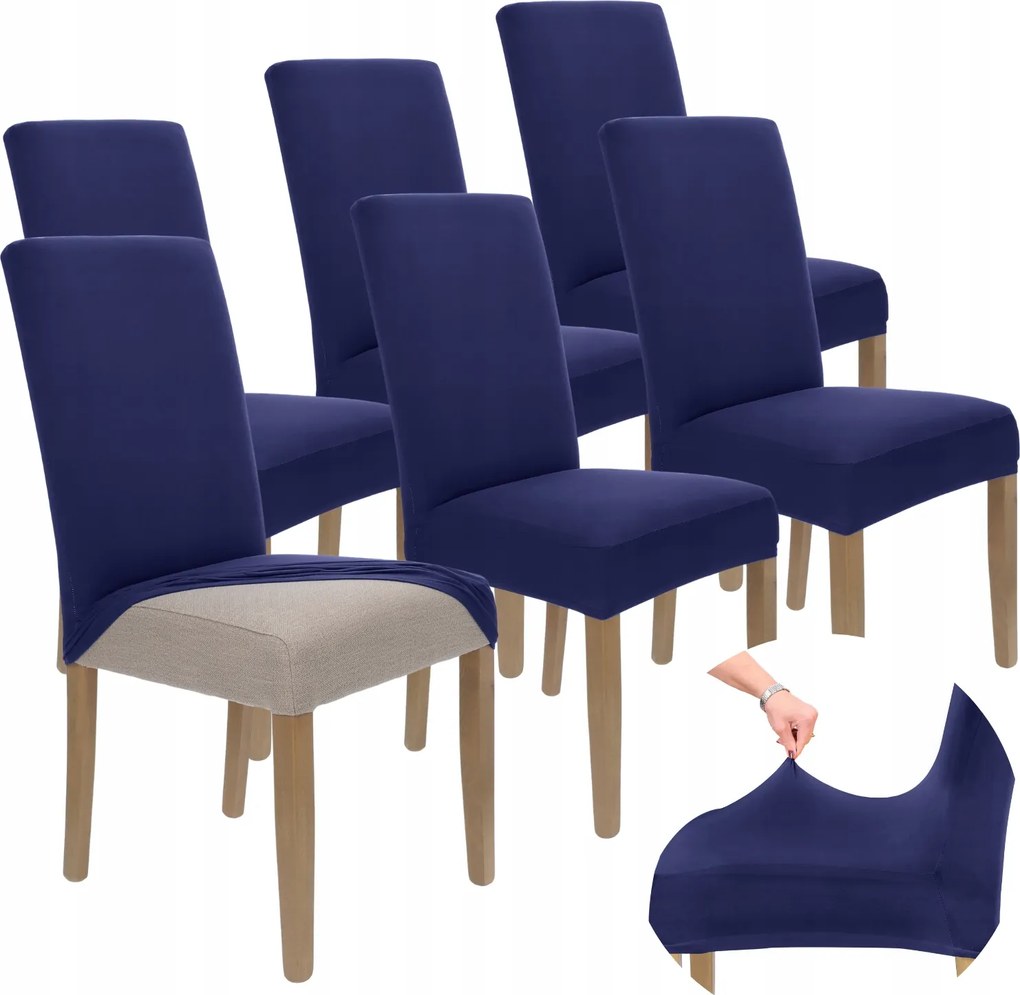 6 db-os Székhuzat Szett Székhuzat Sötétkék Rugalmas