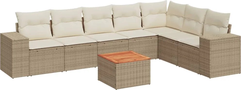 vidaXL 8 részes bézs polyrattan kerti ülőgarnitúra párnával
