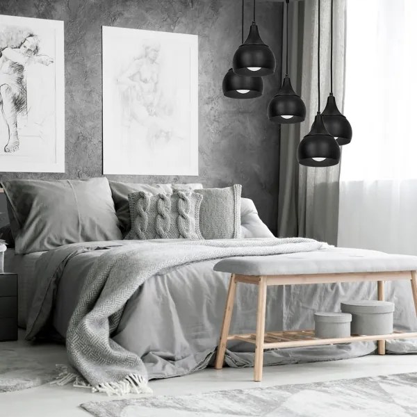 Csillár zsinóron AKTAN 5xE27/60W/230V fekete kerek