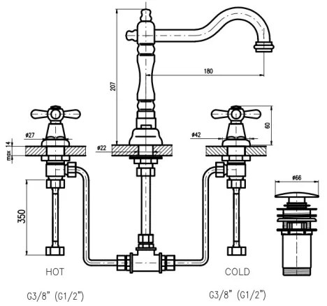 RAV Slezák MK132.0SM - mosdócsaptelep + leeresztőgarnitúra MORAVA RETRO antik sárgaréz